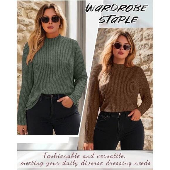 Plus Size Sweaters Women Long Sleeve Mock Neck Tunic Casual Top 3 Pack - Picture 3 of 6